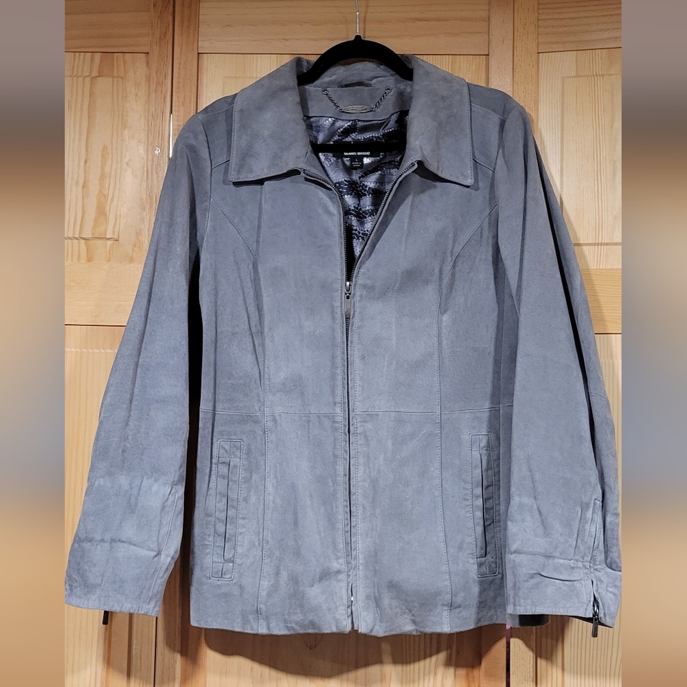 Dennis Basso Gray Zip up Leather Jacket Size L